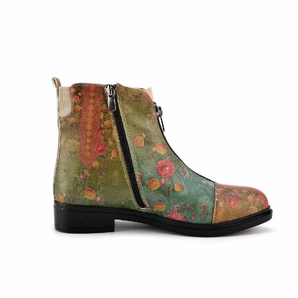 Goby Shoes - Green Floral Ankle Boots - Picture 4 of 5